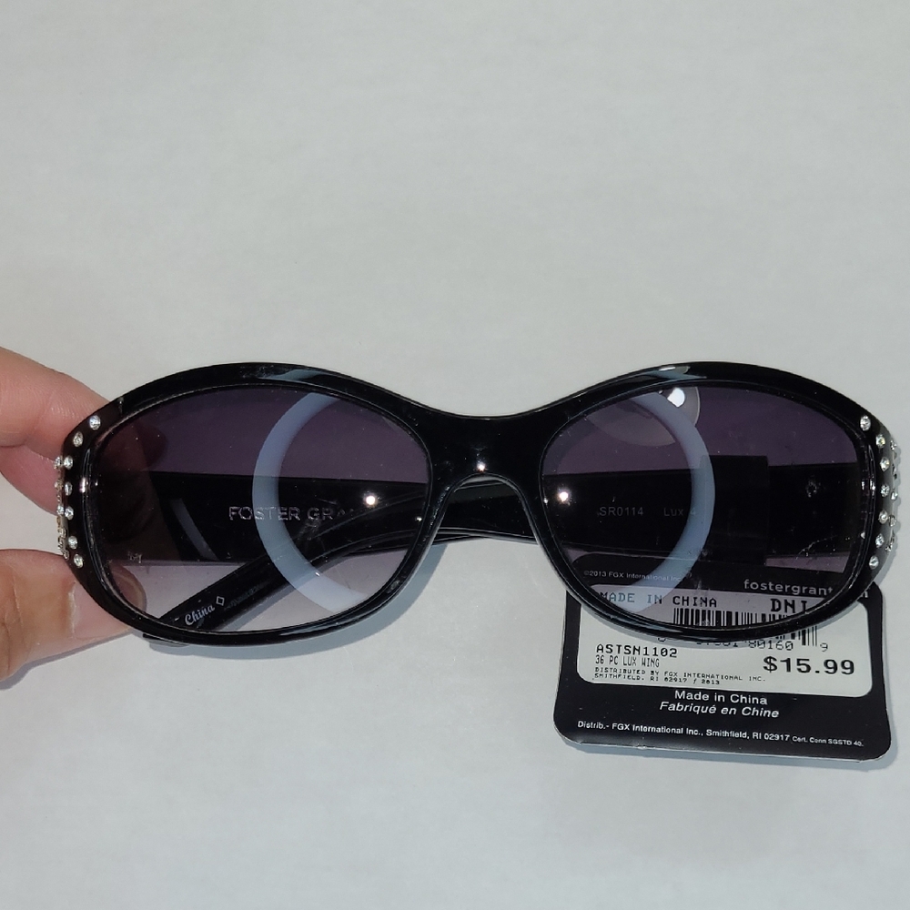 Foster Grant Black Sunglasses with Crystal Studded Accents